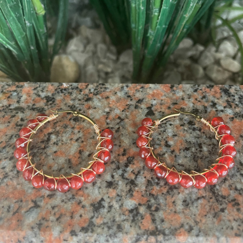 Red round beaded earings