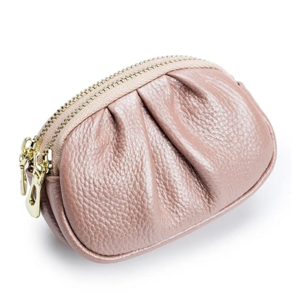 Pink two zipper leather purse
