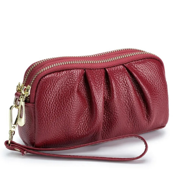 Red compact leather bag