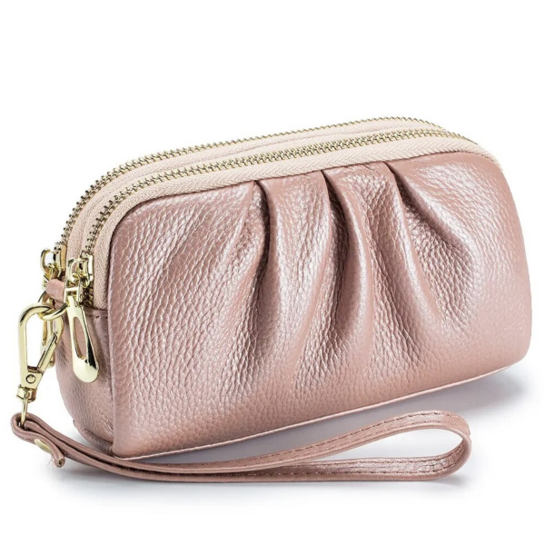 Pink compact leather bag