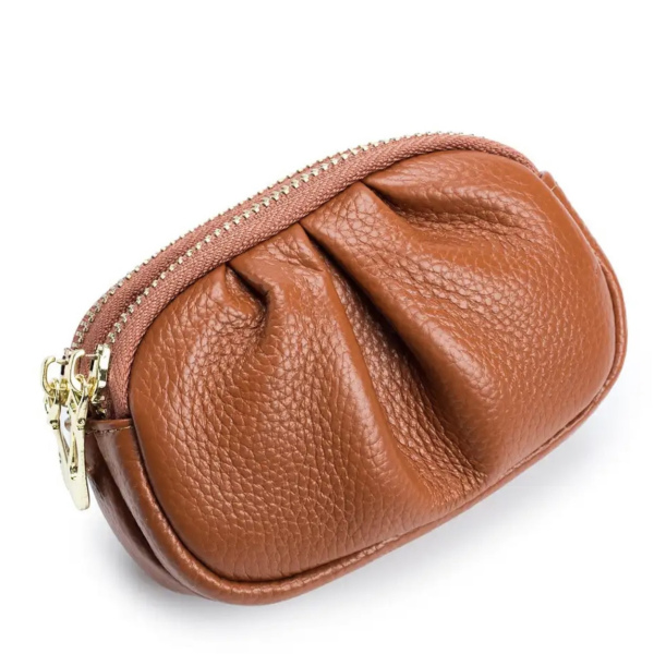 Brown leather two zipper purse