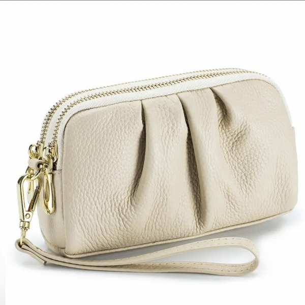 White compact leather bag